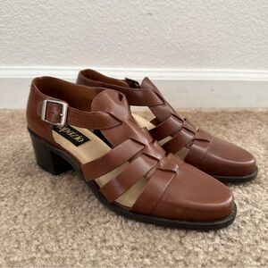 Vintage Topazio Brown Leather Cage Sandals Sz 7.5 Academia Preppy Grandpacore